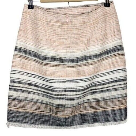 Ann Taylor Loft Pink Striped Lined Tweed Skirt Frayed Hem Zipper Women 2 - Picture 2 of 8